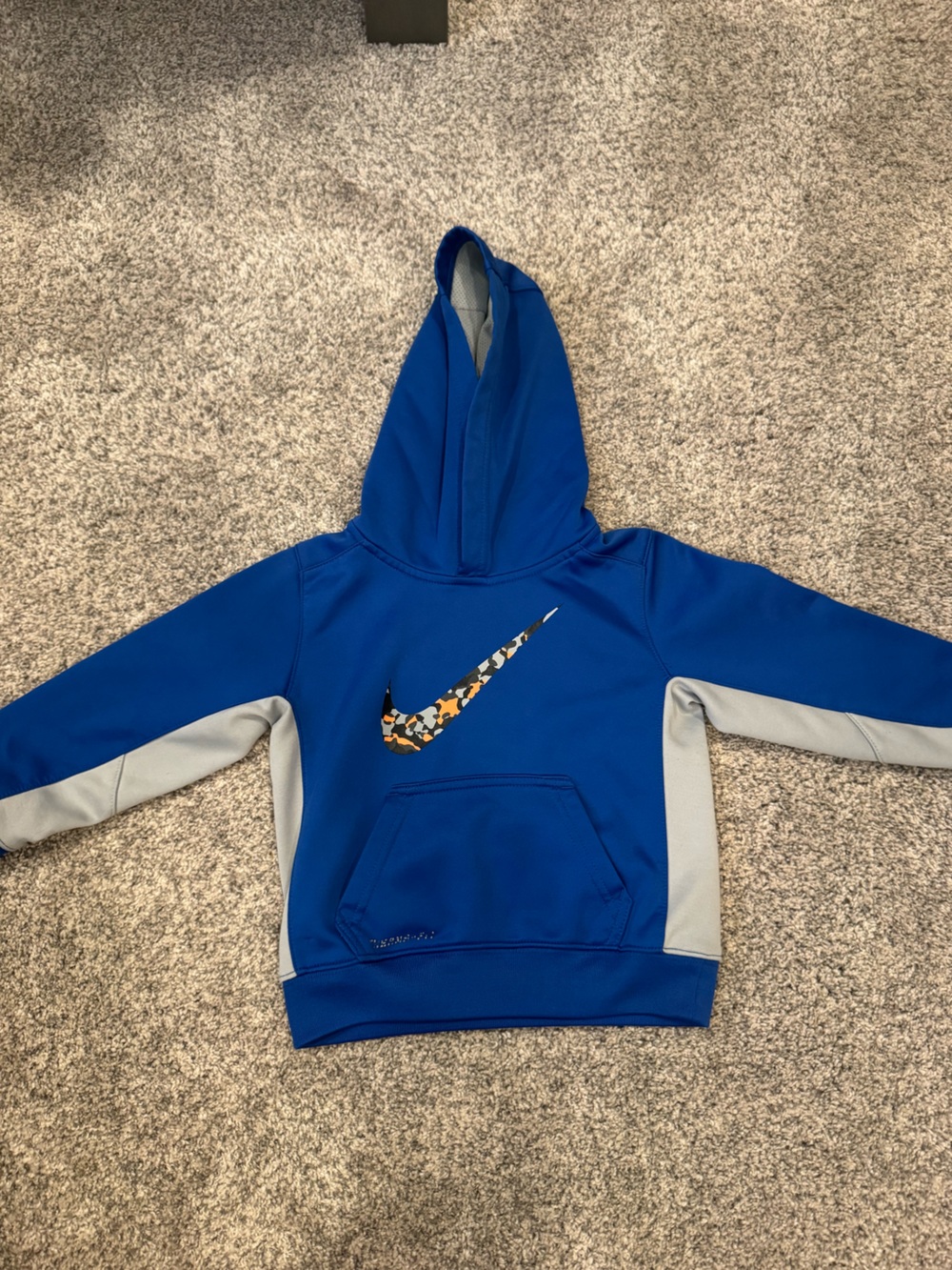 Nike Royal Blue Hoodie with Gray Panels and Camo Swoosh